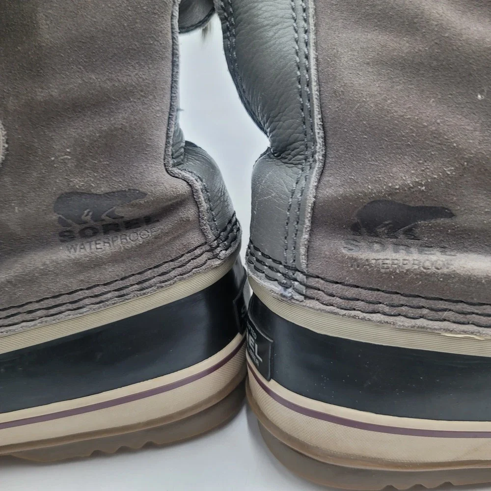 Sorel Joan of Arctic Boots Womens 8 Gray Suede Faux Fur Waterproof NL2429-052